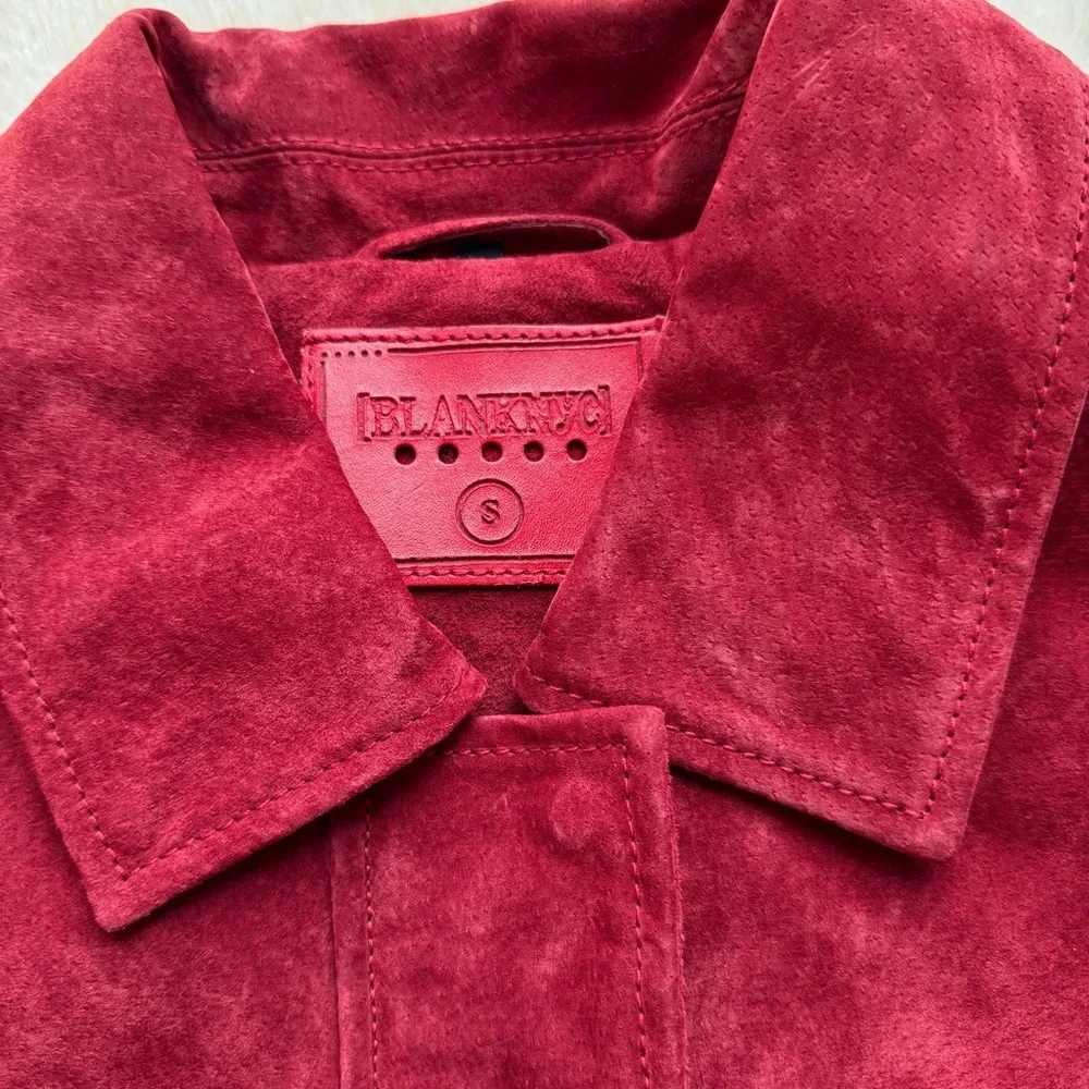 NWT BLANKNYC Red Suede Leather Moto Bomber Jacket Cherry Womens Small - Picture 2 of 7
